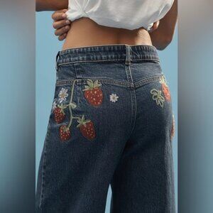 NWT Size 26- Maeve Wide-Leg Jeans Strawberry Embroidered (NWT US$ 158)